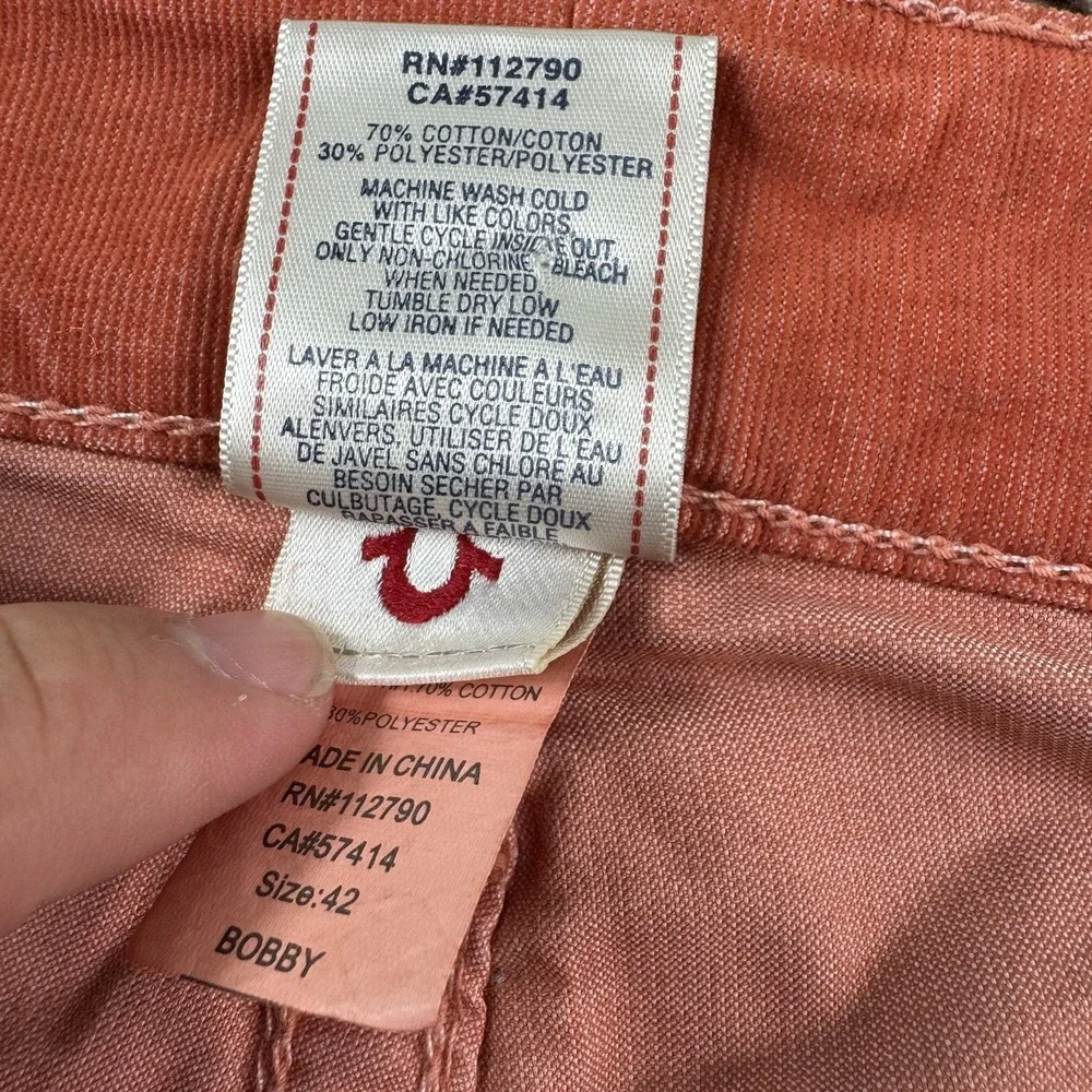 True Religion Orange Corduroy Bobby Mens Chino Short Size 42
